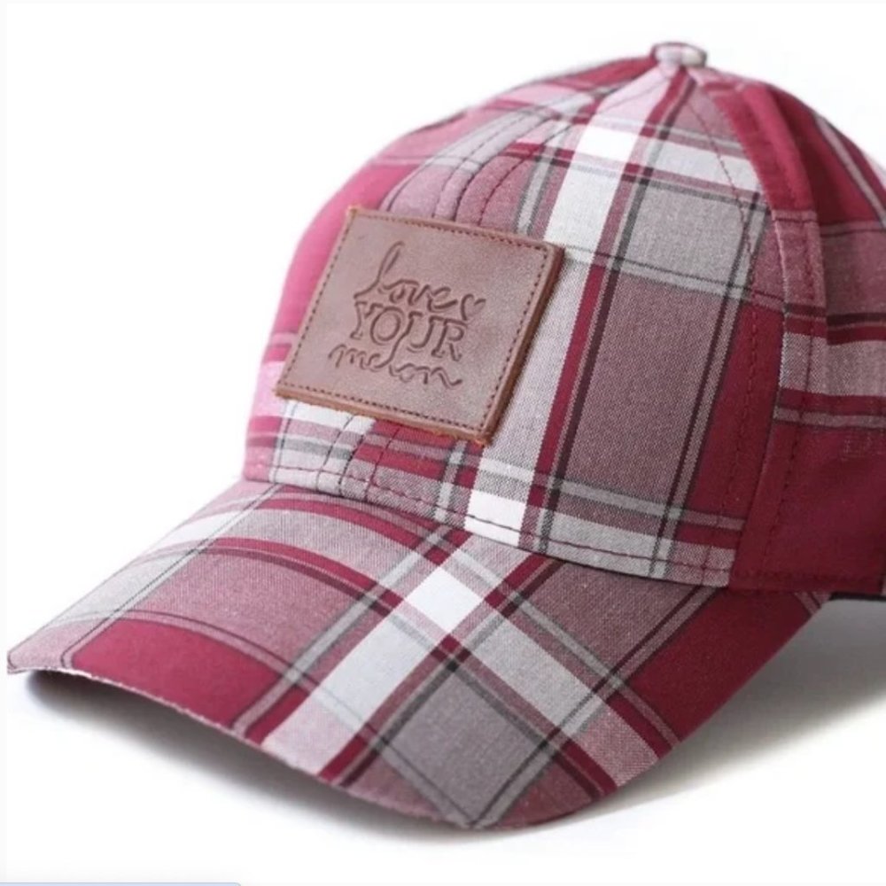 LOVE YOUR MELON Plaid Adjustable Baseball Cap w Leather Patch, Like New